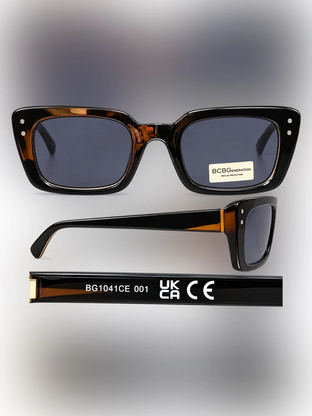 BCBGMaxAzria Men’s Black & Tortoiseshell Rectangle Sunglasses ( No Case)